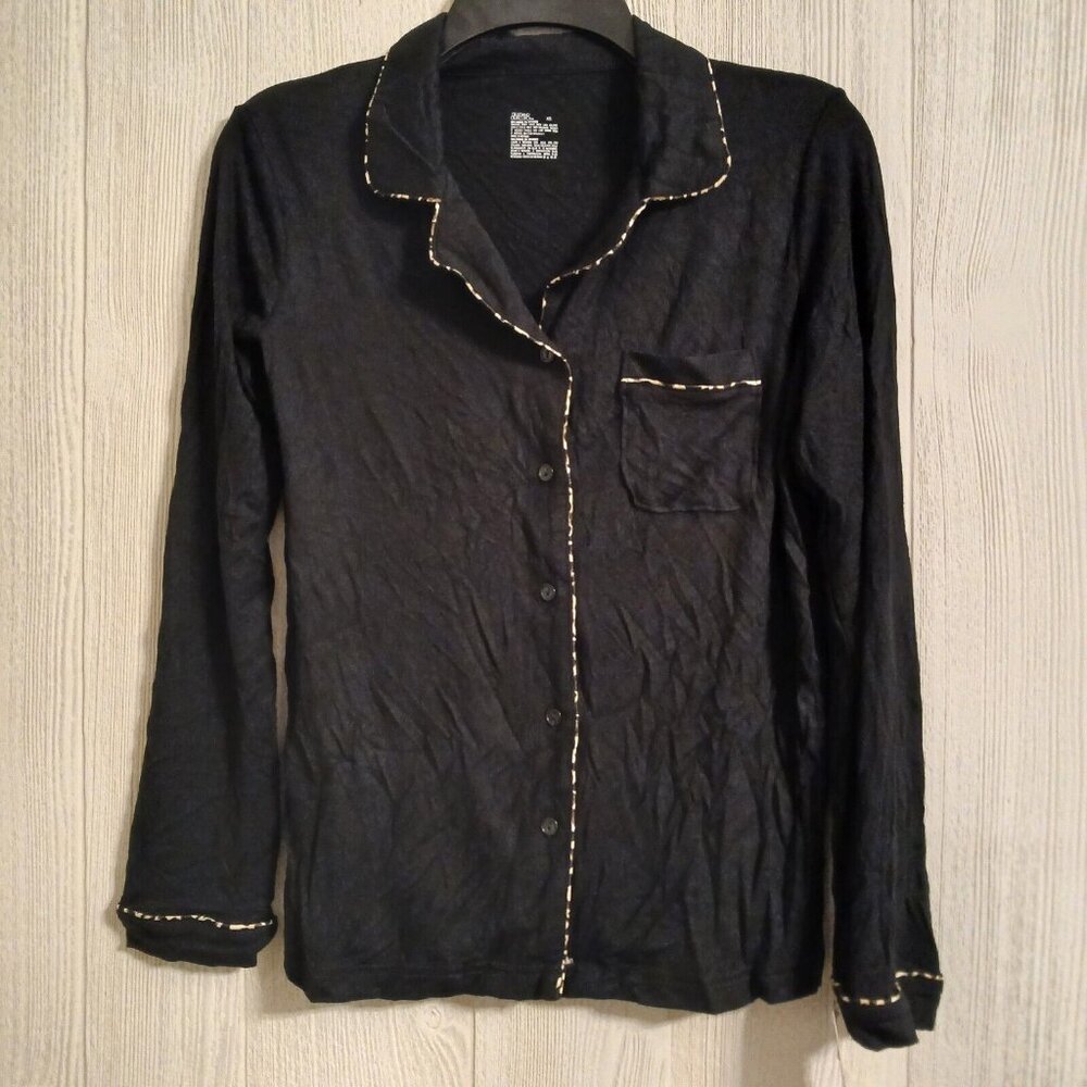 Gilligan & O'Malley Women's Size XS Black Cheetah Print Accent Soft Pajama Top‎